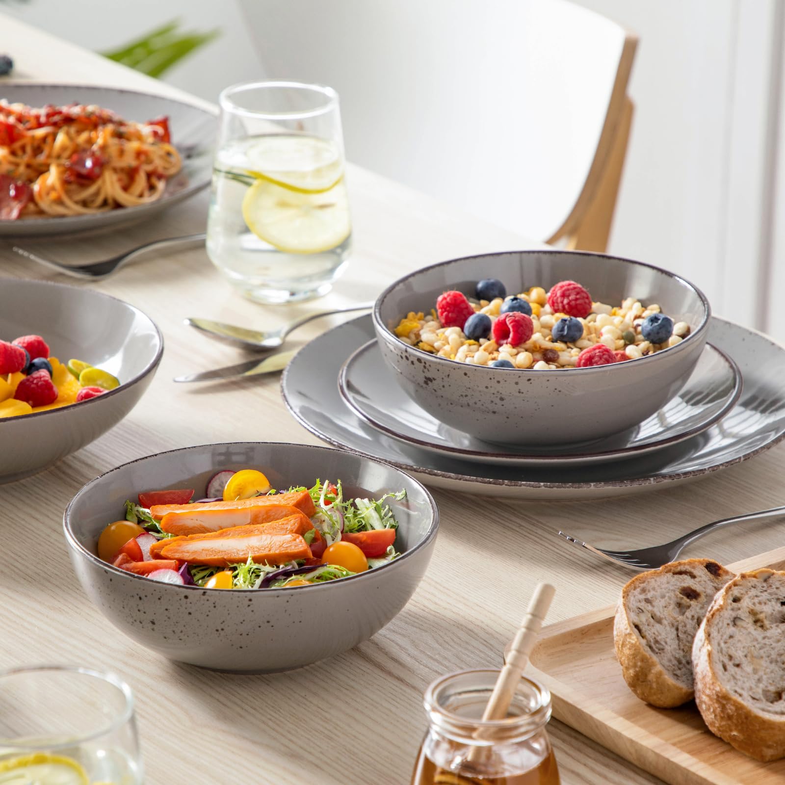 vancasso Navia 24 Pieces Stoneware Dinner Set for 6, Vintage Look Grey Tableware Set with Dinner Plates, Dessert Plates, Soup Bowls & Cereal Bowls, Dishwasher & Microwave Safe — view 8