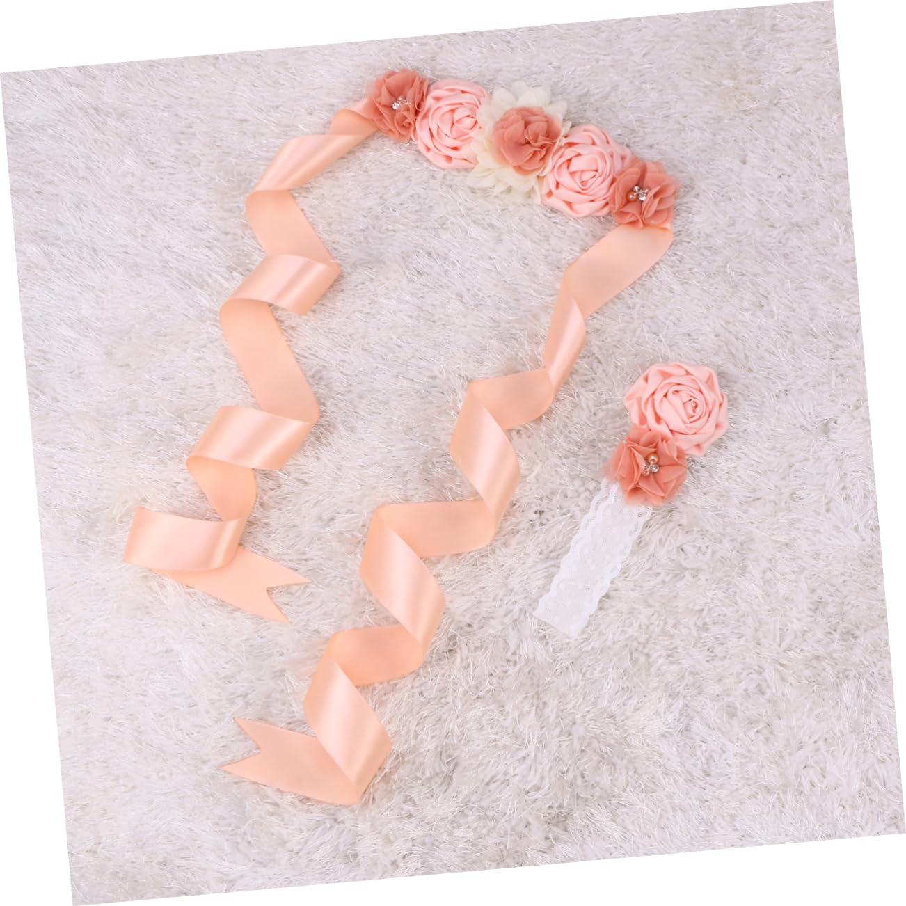 LIFKOME 6piezas Cinturón De Flores Para Rhinestones y Perlas Juego Cinturón y Diadema De Satén Para Bodas y Elegantes