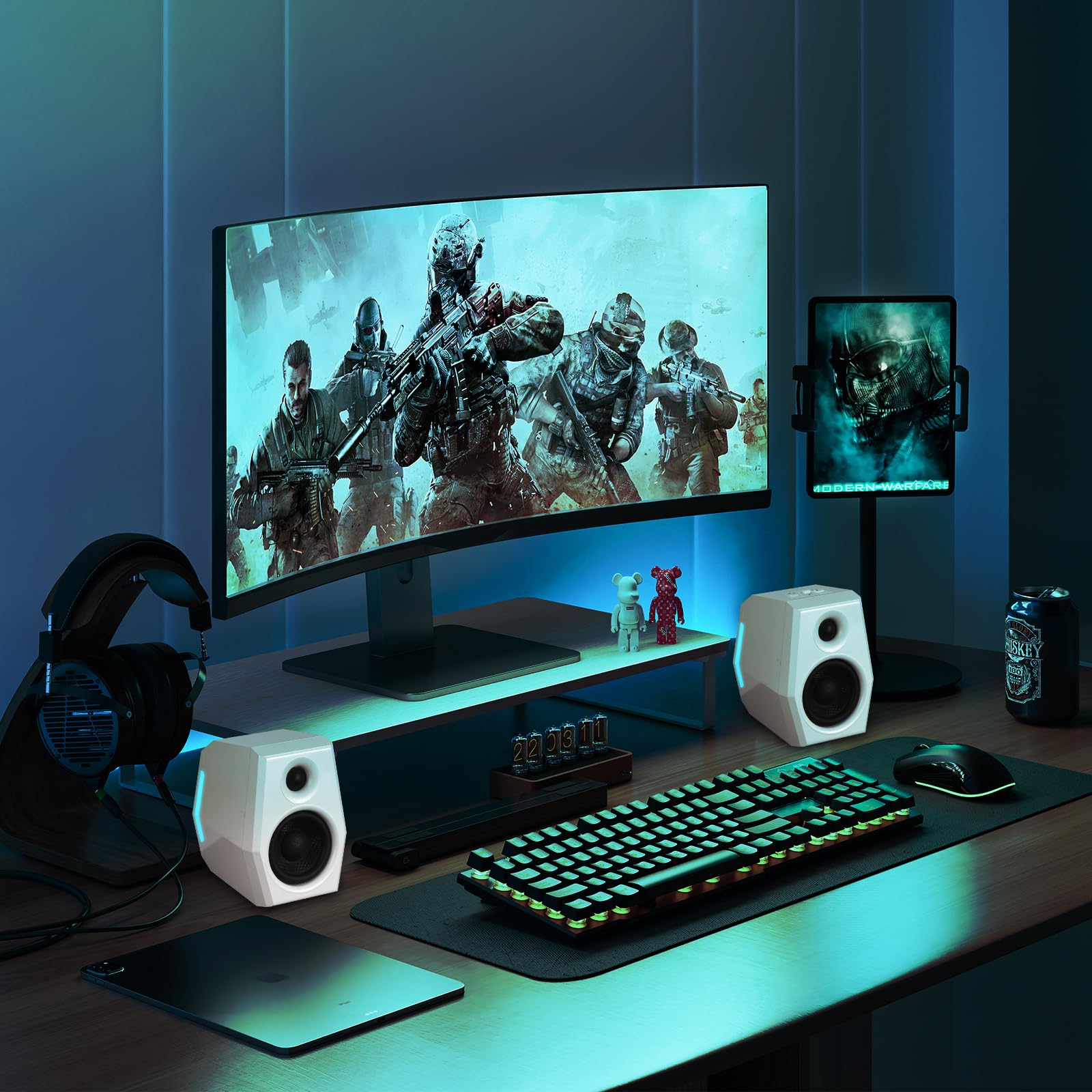 Sanyun SW209 Altavoces Gaming 2.0 36 W, Audio Táctico 3 Modos DSP | Gaming/Cine/Música, DAC 24 bits, USB-C/Bluetooth 5.2/AUX, Driver Fibra Vidrio 7cm + Cúpula Seda 18mm, RGB (Pareja, Blanco)