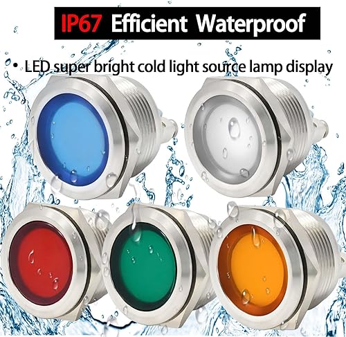 Miniatura 9 de ZGSZJHF Luz indicadora 0.866 in lámpara de señal verde 12V24V DCAC impermeable IP67 0.87 "agujero de montaje de acero inoxidable LED piloto tablero