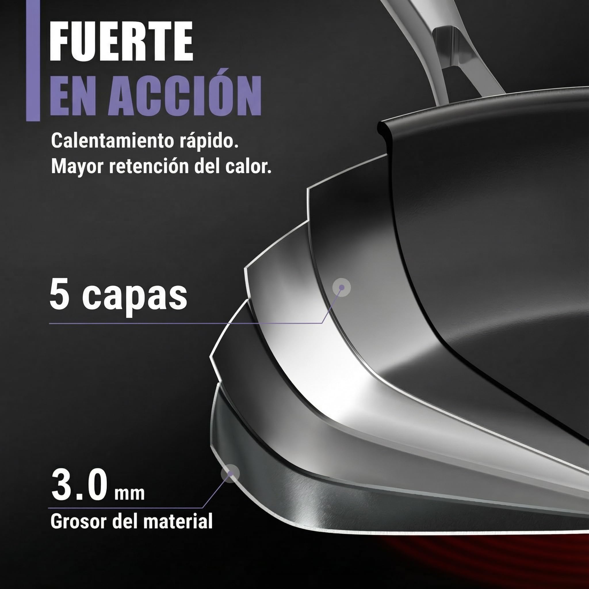 Sartén cerámica de 32 cm, revestimiento cerámico | 5 capas - 3 mm - 1,67 kg |para inducción, antiadherente, sin PFAS ni PTFE | Apta para lavavajillas y horno hasta 250 °C