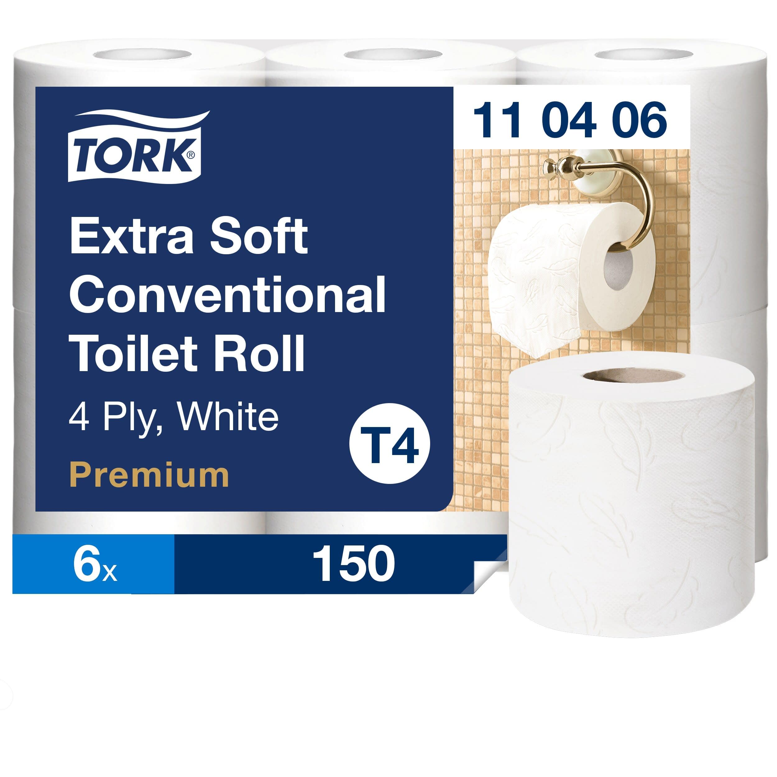 Tork extra weiches Kleinrollen Toilettenpapier Weiß T4, Premium Qualität, 4 lagig, 6 Rollen x 18.75m, 110406