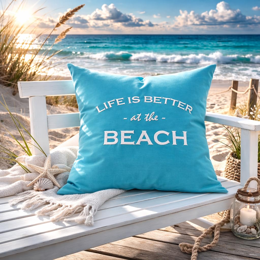 chillisy® Cuscino per esterni Premium Life is Better at The Beach – Cuscino da giardino – cucito in Germania – 5 anni di garanzia di colore