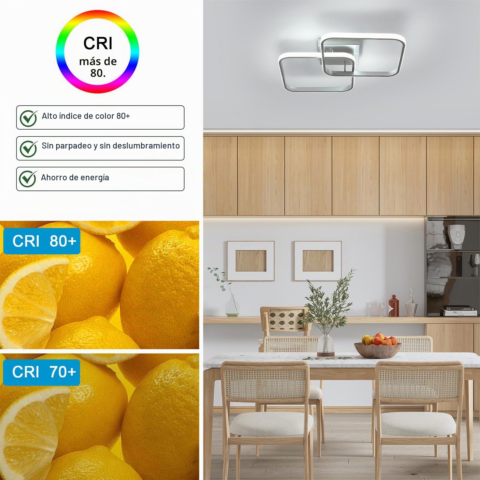 Osairous Lámpara de Techo Regulable 50W 5625LM, Plafon LED Techo con Mando a Distancia, 3000K-6500K, Luz de Techo LED Salon Plateado para Salón Dormitorio Cocina, 64CM
