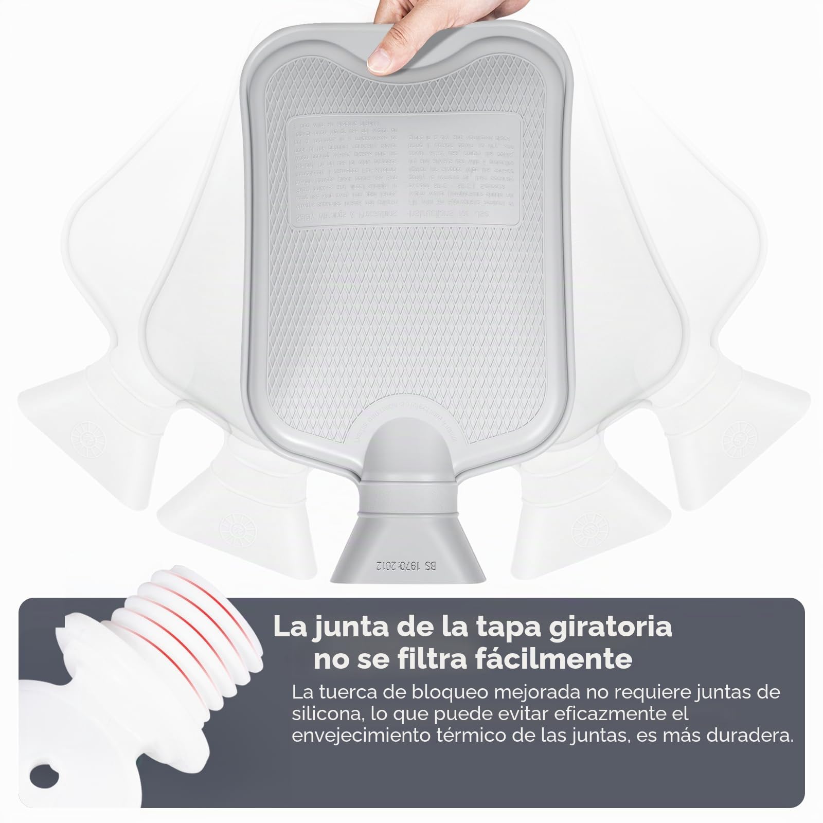 BOLEi Bolsa De Agua Caliente Con Funda, Bolsa De Agua Caliente Peluche Con Bolsillo De Canguro, 2L, Regalos para hombres y mujeres (Gris)
