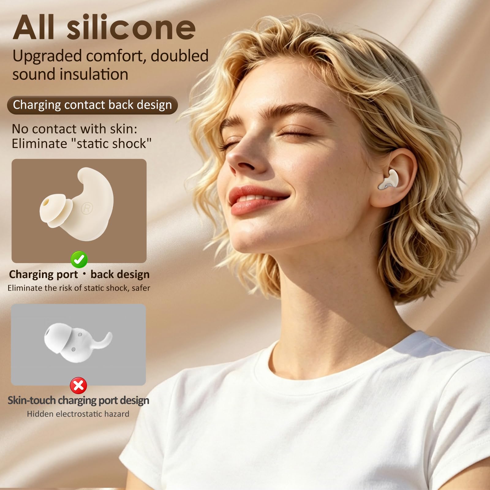 Novonell Snooze Pods Pro, auriculares para dormir, Bluetooth 6.0, mini auriculares para dormir con lámpara antibacteriana para dormir de lado, auriculares para dormir, bloquean los ronquidos, batería