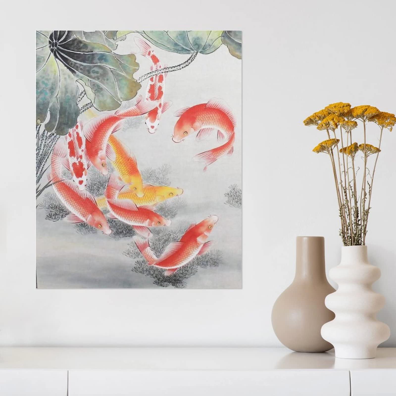 Amazon.co.jp: 絵画 鯉と蓮の葉インテリア 絵画 カラー水墨画アート