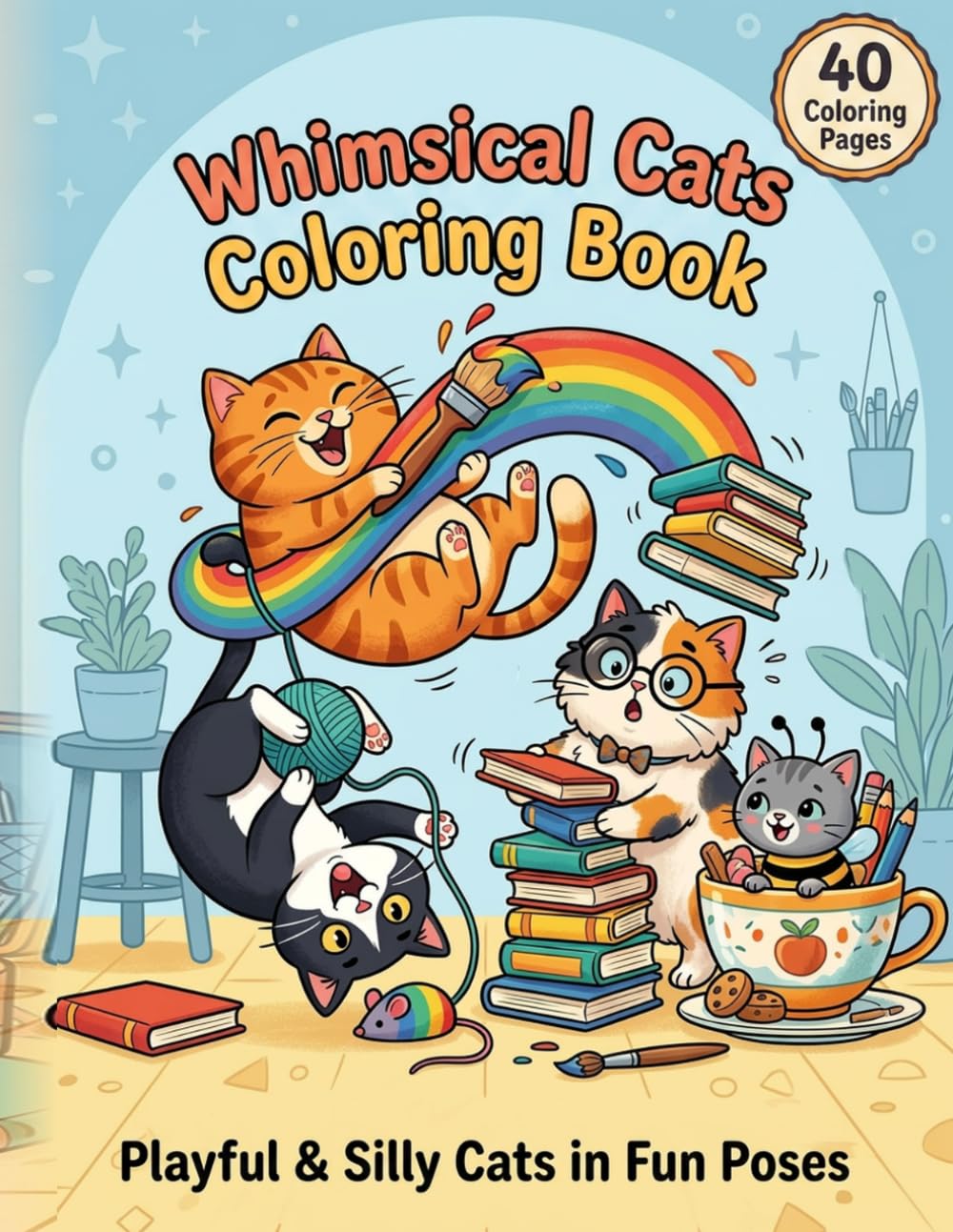 Whimsical Cats Coloring Book: Playful & Silly Cats in Fun Poses