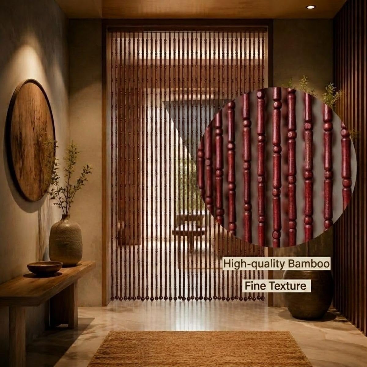 Genérico 70 Tiras Cortinas de Cuentas Madera 90x180 120x200 130x220cm, Separador de Habitaciones, Pantalla Privacidad Bambú, contra Insectos Balcón, Estilo Retro Macramé(Mahogany,120x200cm)
