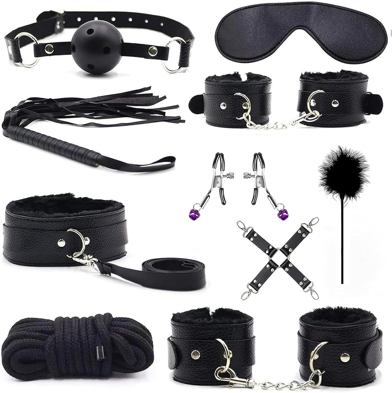 Adult Sex Toys Plush Leather Handcuffs Collars,Bed Ties Restraints Neck to Wrist Restraints Rope kit,Adjustable Bondage Gear & Accessories,Couple SM Sex Game Tool Yoga Sweater E34