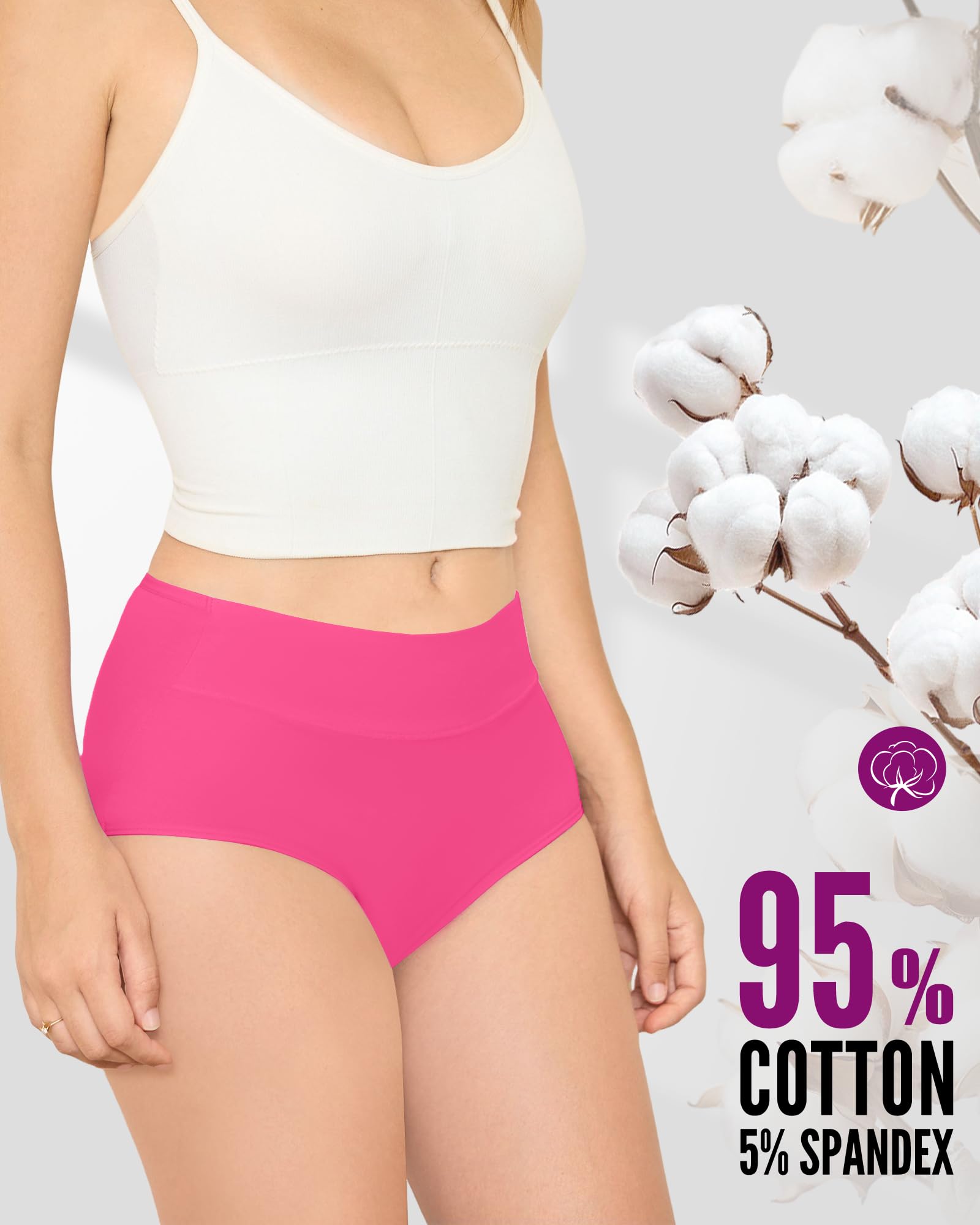 TANSTC Mutande Slip Donna Cotone Vita Alta Culotte Donna Comode Elasticizzato Sexy Intimo, Pacco da 5