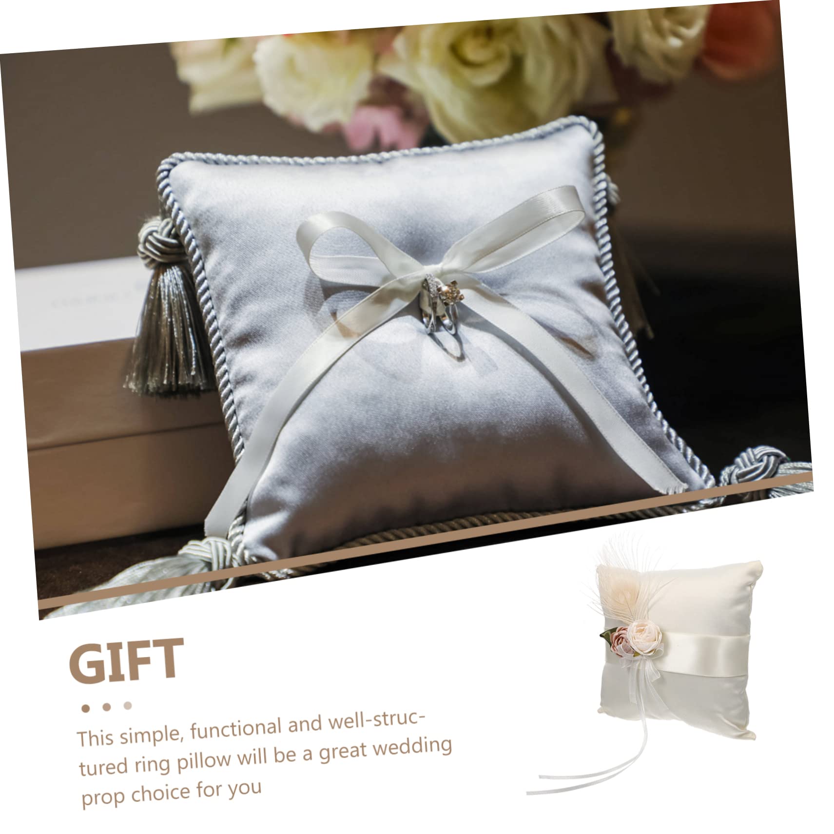 Cuscino Portafedi in Raso Bianco Fiori e Pizzo, Cuscino Fedi Nuziali Elegante per Decorazioni Matrimonio e Cerimonie Speciali