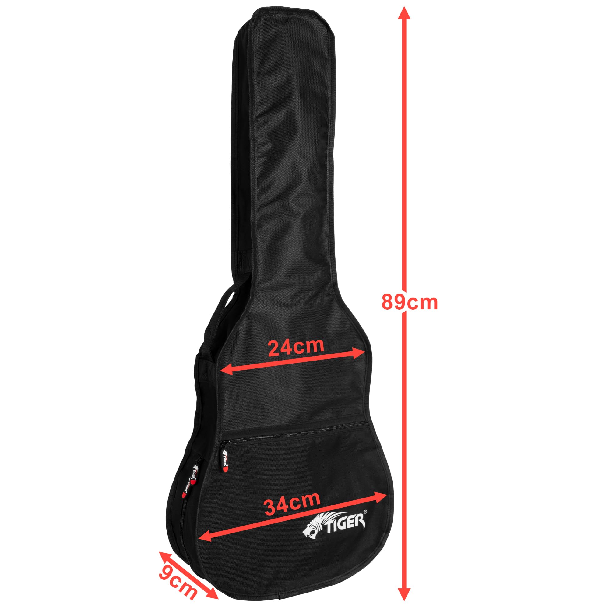 Tiger Klasyczna torba na gitarę - rozmiar 1/2, GGB7-KCL | Pasek na ramię i uchwyt do noszenia – długość 89 cm, głębokość 9 cm, obwód cholewki 24 cm, obwód dolny 34 cm