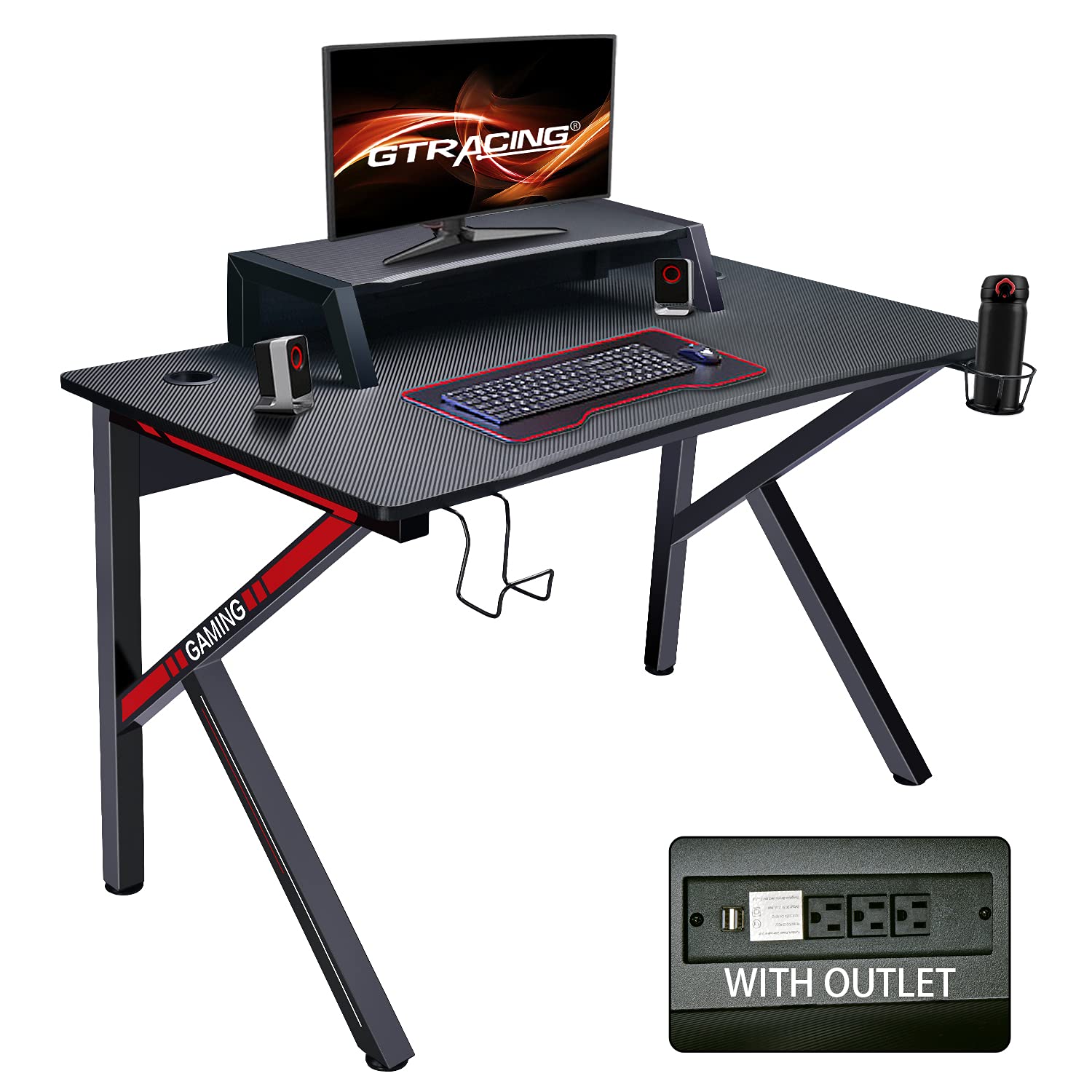 GTRACING Gaming Desk,45 Inch Gaming Table with Builtin Power Strip,K
