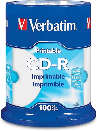 Verbatim Eje de disco imprimible CD-R, blanco, paquete de 100