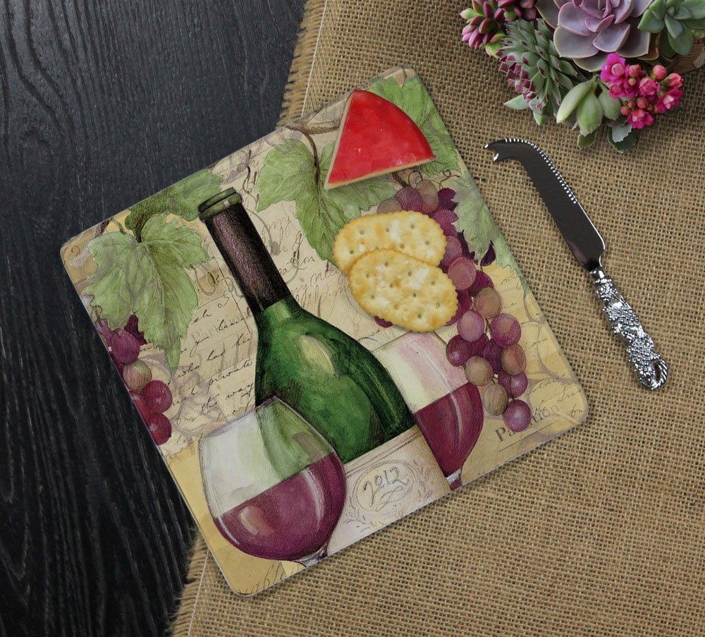 CounterArt 'Wine Country' 8-Inch Square Glass Cheese Board with Cheese Knife