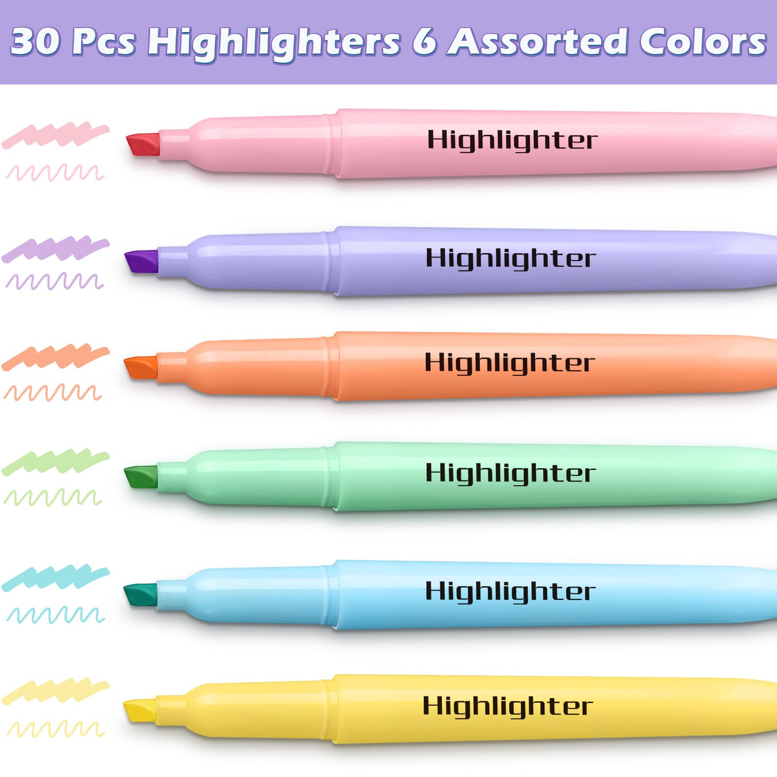 Duchong 30 resaltadores de bolsillo, colores pastel suaves, surtidos, punta de cincel
