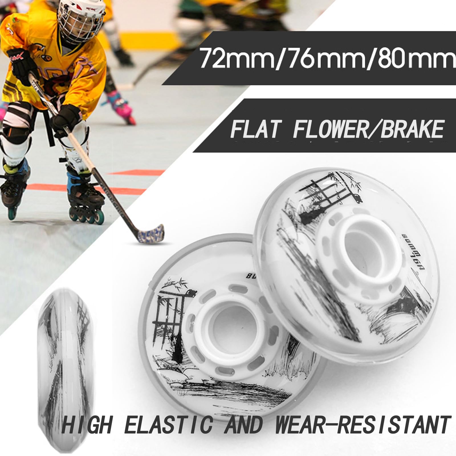 Genérico Ruedas de Repuesto para Patines en Línea Exterior Interior 76A 72 mm 76 mm 80 mm en Línea Alta Elasticidad Resistente Al Desgaste Paquete de 8