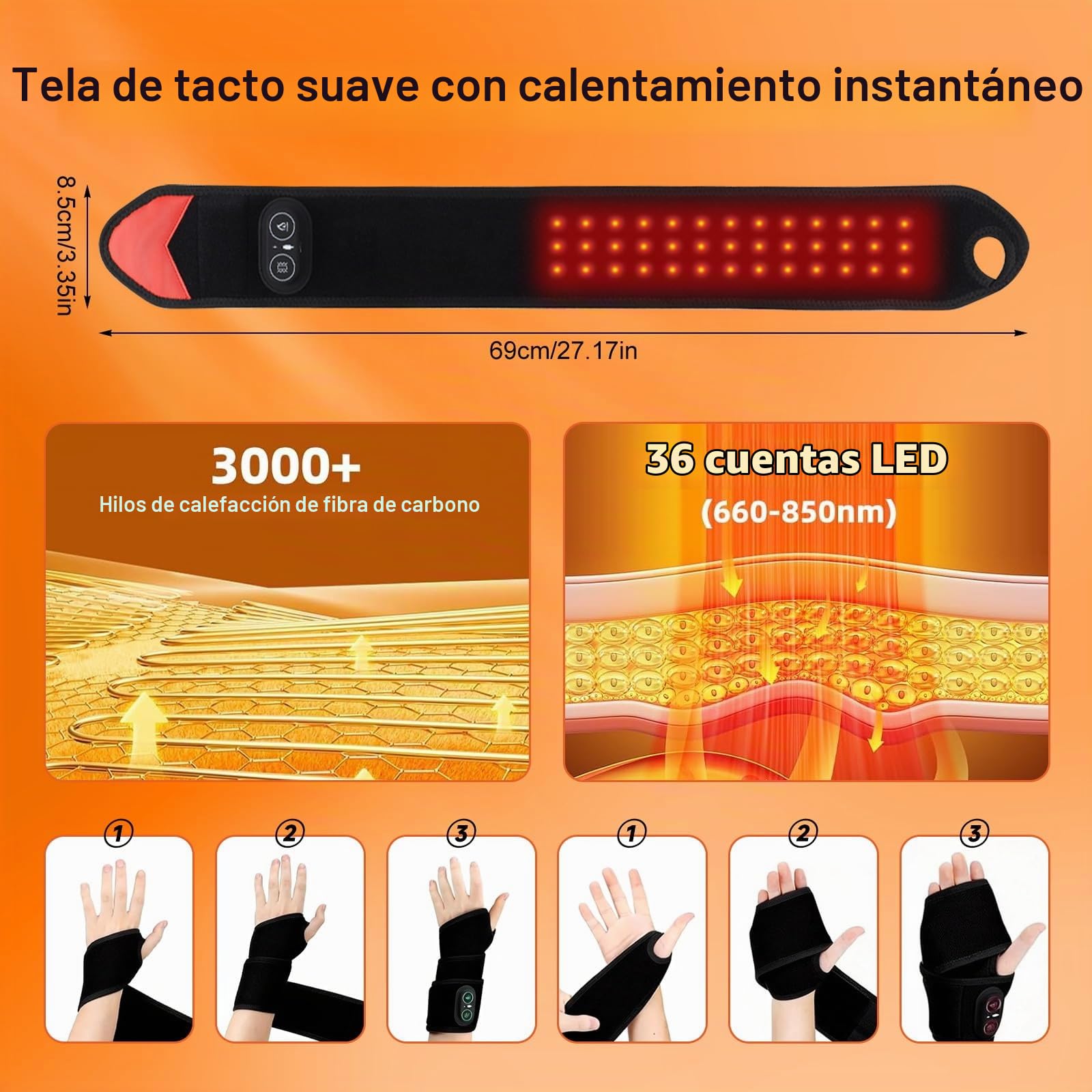 Masajeador de Muñeca Inalámbrica con 3 Niveles de Calor y Vibración, Batería 3000 mAh Recargable para Uso en Hogar, Oficina, Deporte - Confort y Relajación para Muñeca, Mano, Codo