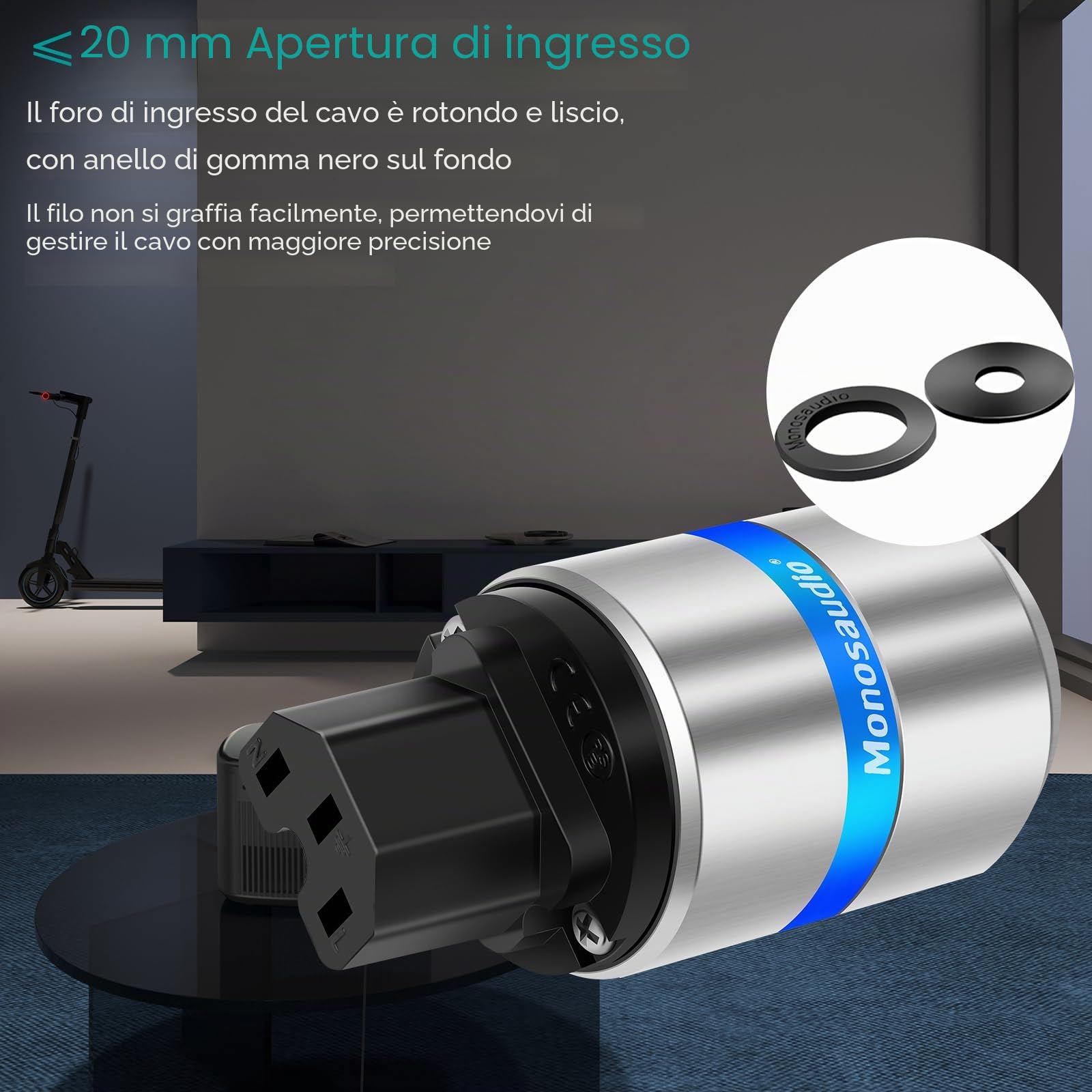 Monosaudio Coppia di connettori Schuko HiFi & IEC C15 presa presa presa di corrente High End per dispositivi freddi, 16 A, 250 V, spina audiofilo (placcato oro, guscio in alluminio, E106G/F106G)