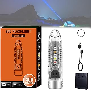 Alltealic Flashlight - Small Powerful EDC Flashlight with Red UV Blue Light, V10 Mini EDC Rechargeable Flashlight Type-C, Super Bright 1000 Lumens, 12 Modes Multi-Color Light Source (V1 400LM)