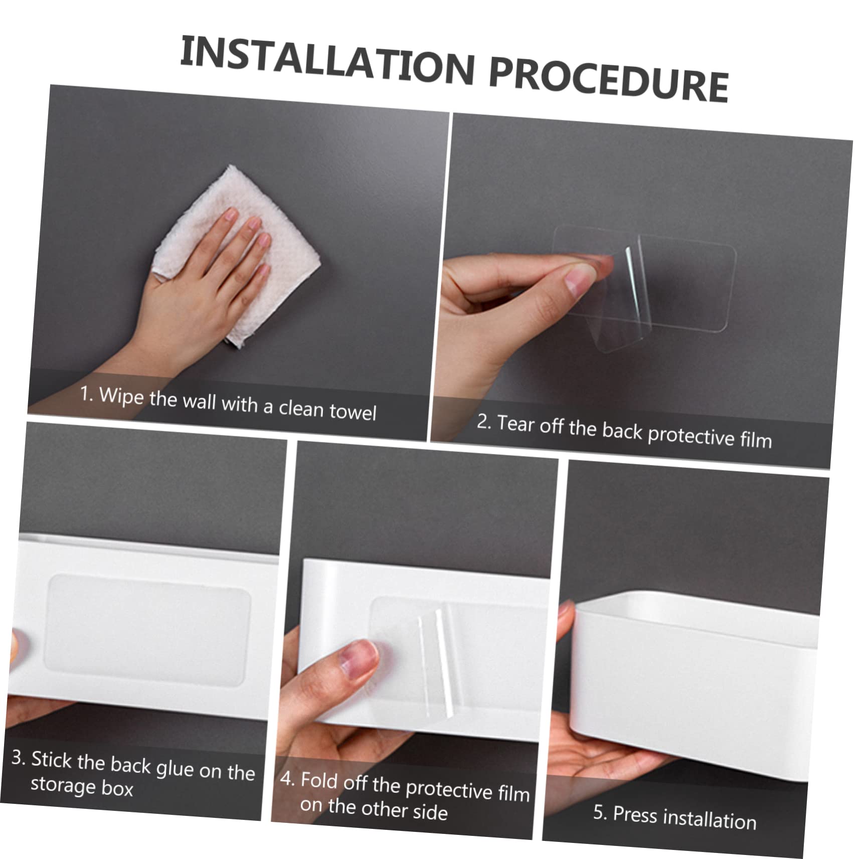 WOONEKY 4x Wand Aufbewahrungsboxen - Klebefest, Weiß, 14cm, Ohne Bohren