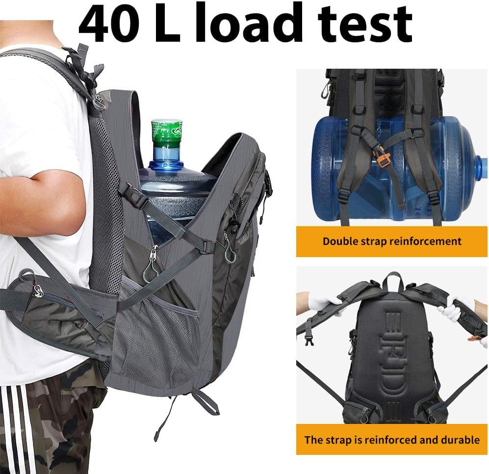 FENGDONG 40L Waterproof Lightweight Hiking,Camping,Travel Backpack for Men Women Gray - Image 3