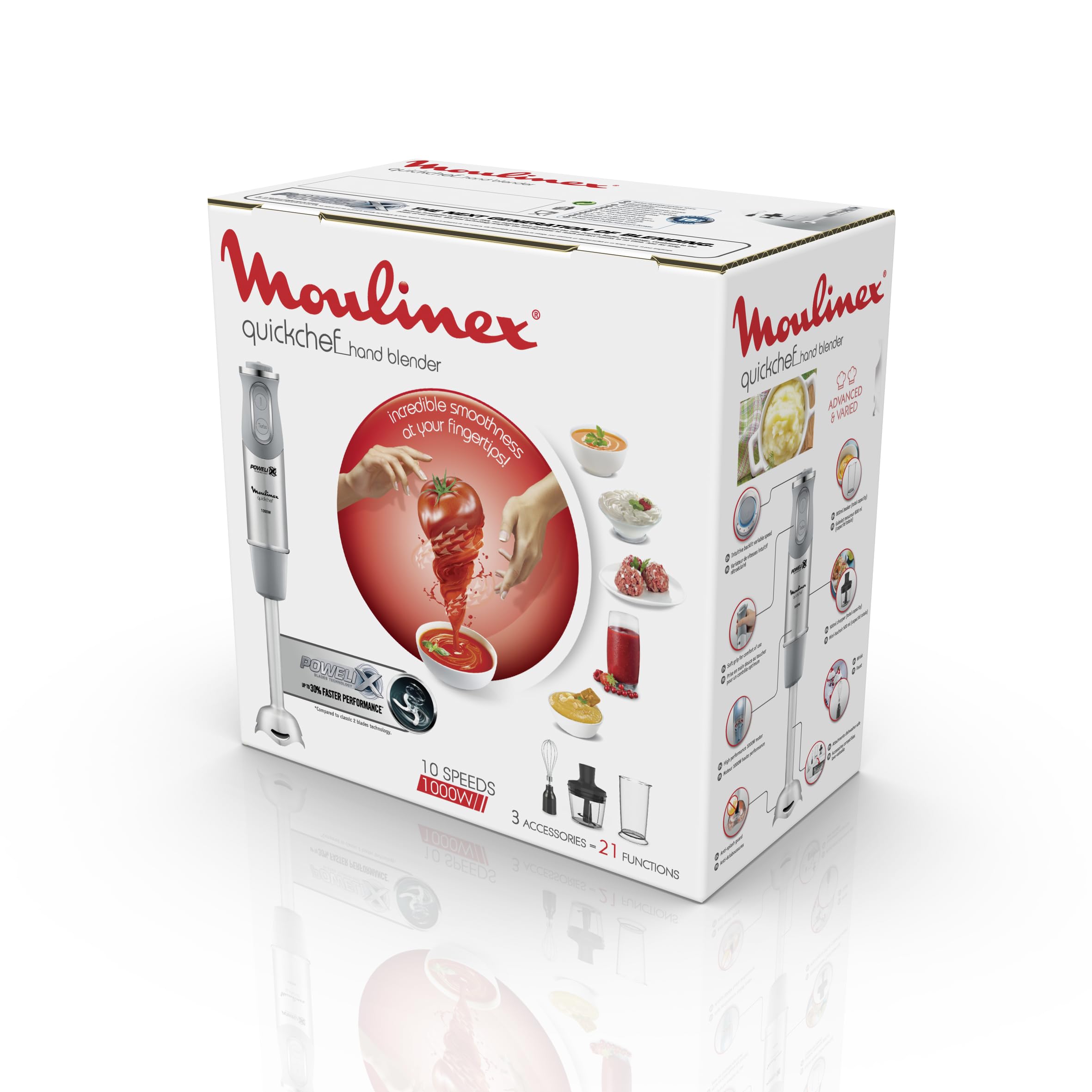 Moulinex quickchef – Mixeur plongeant avec 3 accessoires, acier inoxydable, 10 vitesses, 1000 W