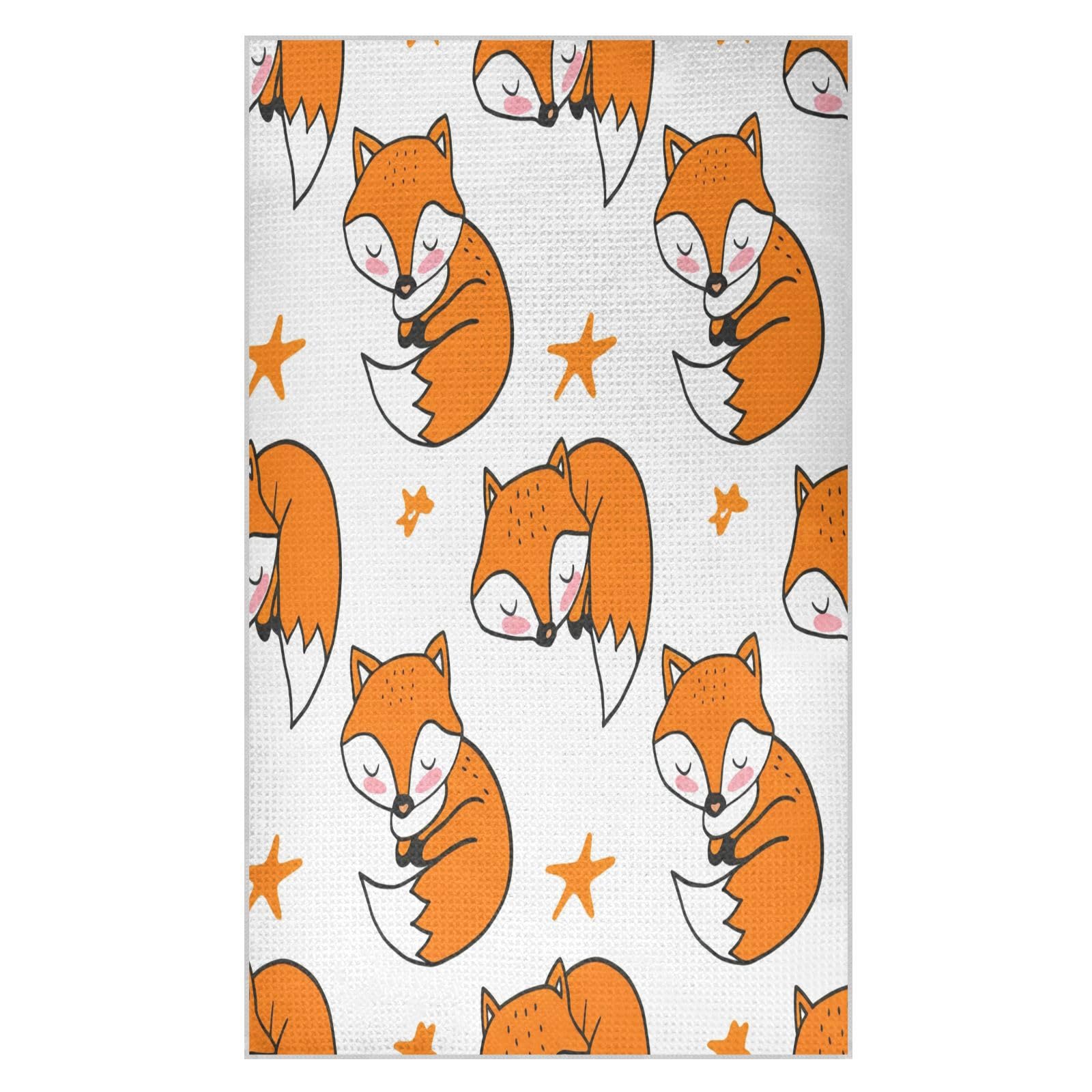 BURSTDDY Cartoon Fox (2) Kitchen Towels,Absorbent Dish Towels 2 Pack