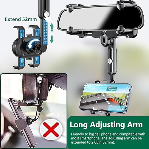 Miniatura 3 de Soporte de teléfono para espejo retrovisor para automóvil, giratorio de 360 y retráctil multifuncional soporte de teléfono de visión trasera, cuatro