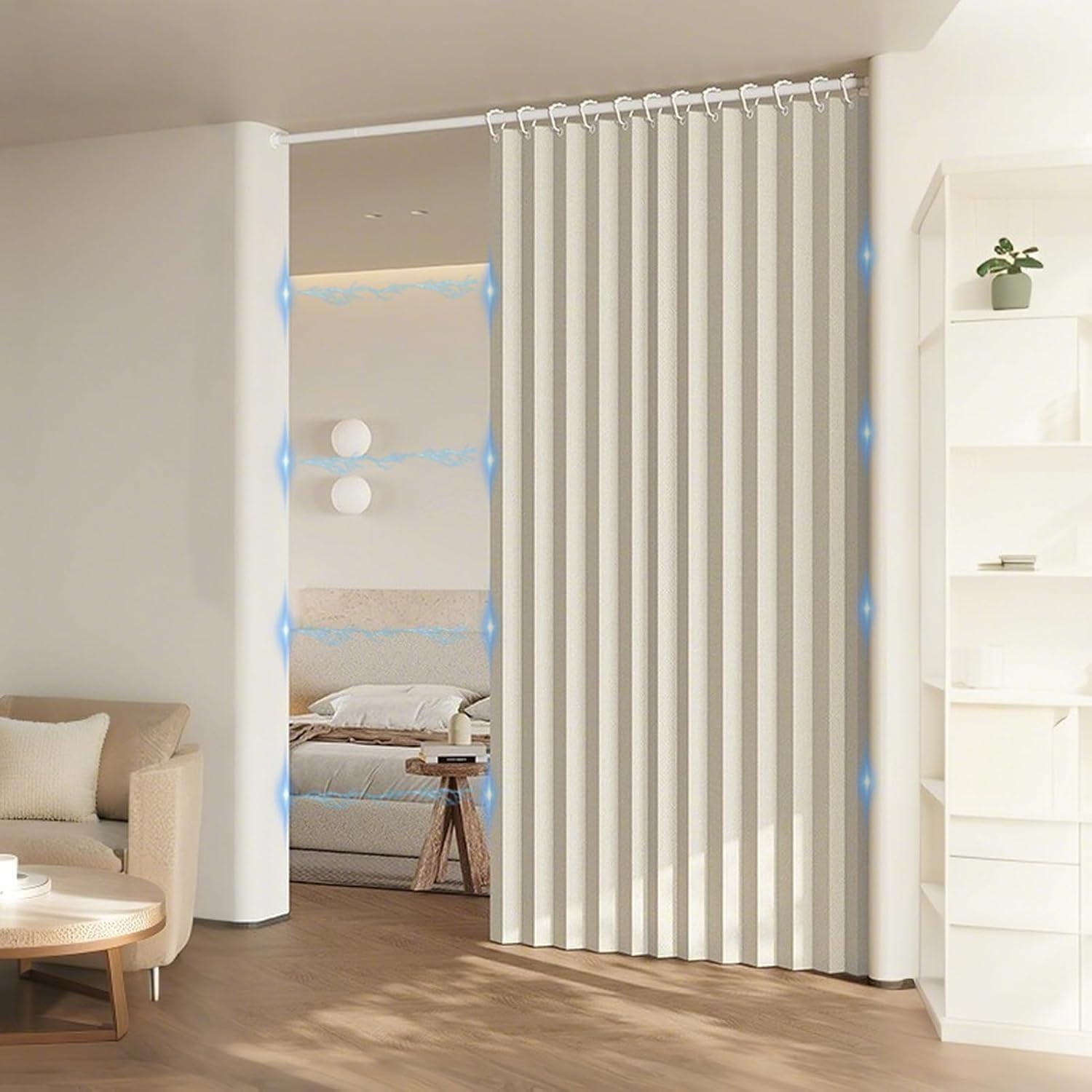 Rideau de Porte de Placard Pliant, Rideau de Douche plissé en accordéon, pour Placard, Chambre, cloison de Salle de Bain-White- 120x240cm