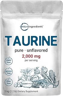 Micro Ingredients Taurine Powder Supplement | 1 KG, 2000mg Per Serving | Unflavored | 100% Pure, Easily Absorbed Free Form | Essential Amino Acids for Exercise, Energy, & Heart Support