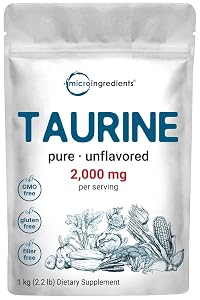 Suplemento de Taurina en Polvo 1 KG, 2000mg por porción, 500 servicios