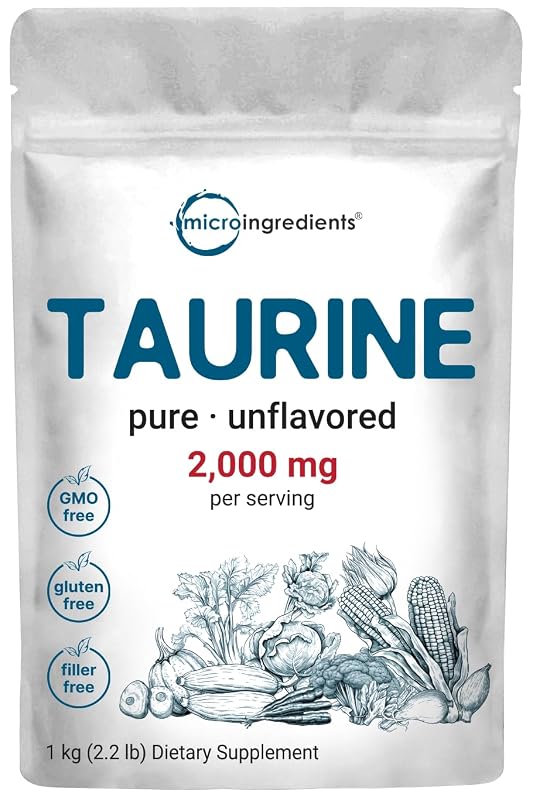 Suplemento de Taurina en Polvo 1 KG, 2000mg por porción, 500 servicios