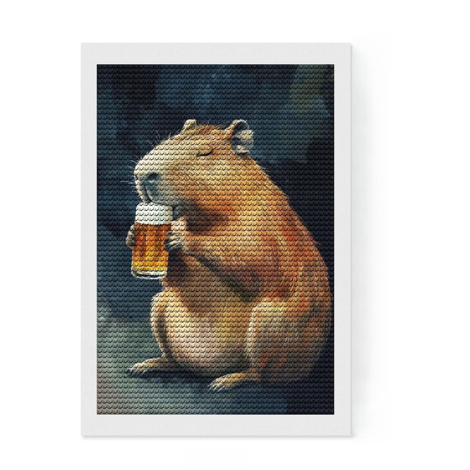 Junmoney Capybara Drinking Beer Diamond Art Kit 8"x12", for Craft Lovers, Satisfying Creative Project, Birthday Gift, Home Wall Decor