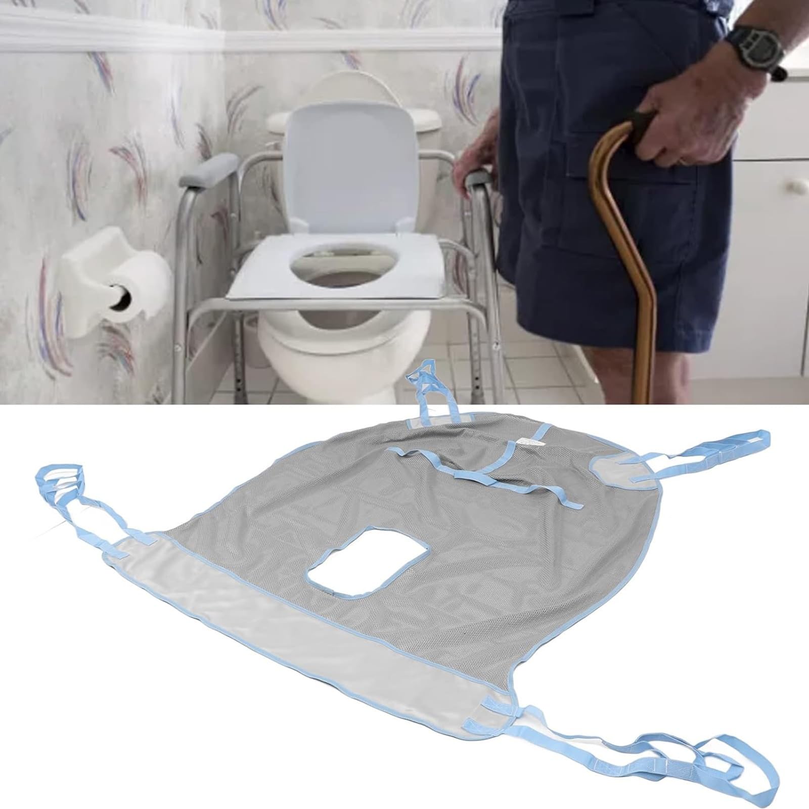 Arnés para grúa domiciliaria, cabestrillo higiénico universal Cabestrillo de asistencia al paciente para el traslado y aseo de un paciente con la ayuda de un elevador de pacientes(Size:Large)