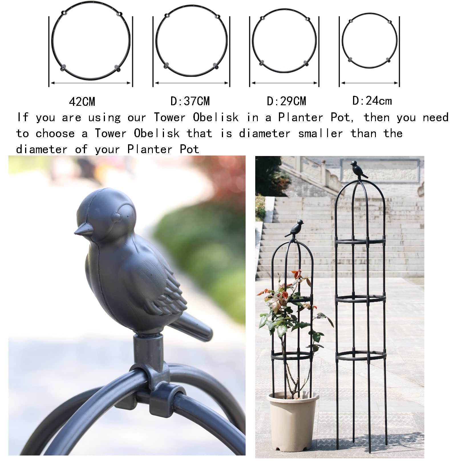 Obelisk Wieżowy, Krata Ogrodowa, Paliki Do Podtrzymywania Roślin, Klatka Na Pomidory, Pierścień Podtrzymujący, Metalowe Kraty Do Pnączy I Stojaki Na Kwiaty, Dek,White-D24xH180cm(D9xH71in)