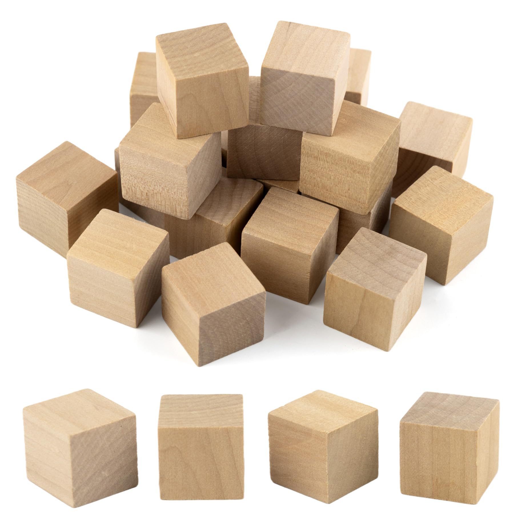 AUEAR, 20 unidades de 1 pulgada de cubo sólido natural sin terminar bloques de construcción de madera para bricolaje manualidades regalos
