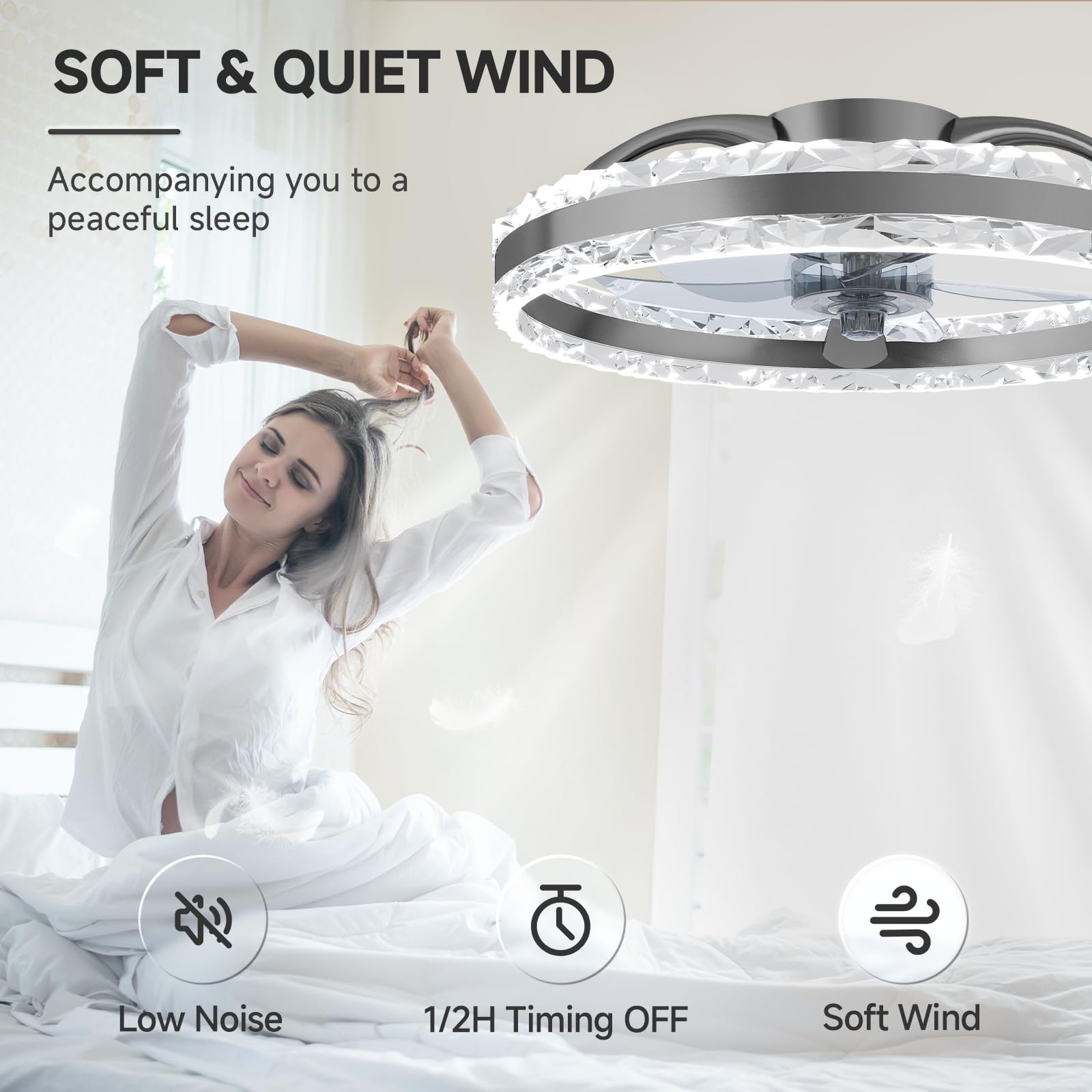 VOLISUN Plafondventilator met licht en afstandsbediening, 6 windsnelheden en plafondventilator met dimbaar licht, led-plafondventilator, stil, voor slaapkamer en woonkamer (zwart, 40 cm