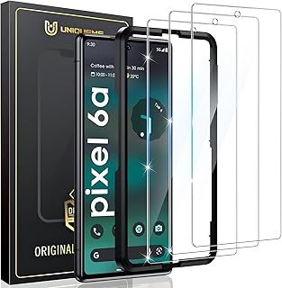 [3 Pack] UniqueMe Screen Protector Compatible for Google Pixel 6a Tempered Glass HD Clear Screen Protector with Easy Installation Frame, 9H Hardness Anti Scratch Bubble Free - 6.1-inch
