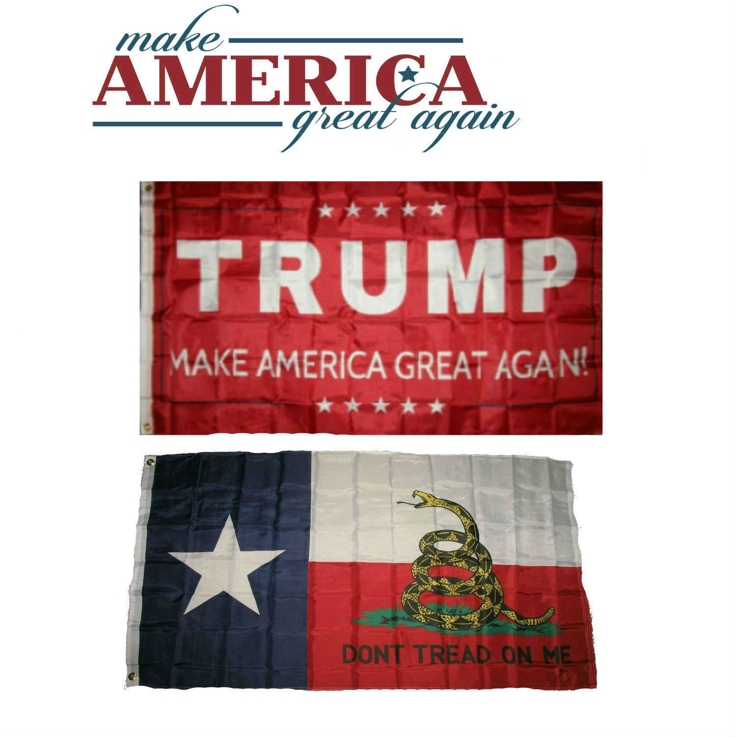 AESNS Enterprises 3x5 Donald Trump Red & Texas Gadsden Wholesale Flag Set 3'x5'