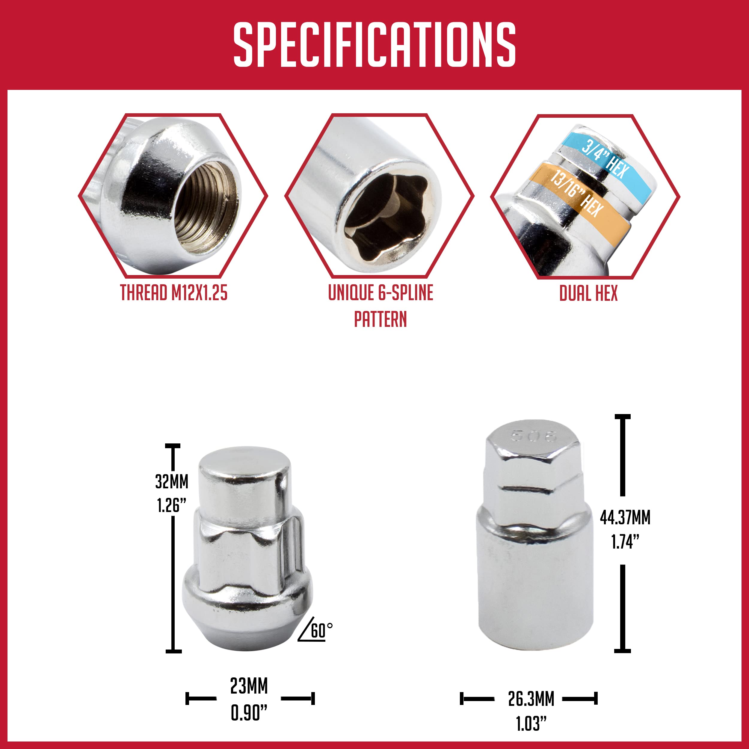 Wheel Accessories Parts M12 1.25 12x1.25 Thread Closed End Bulge 1.38