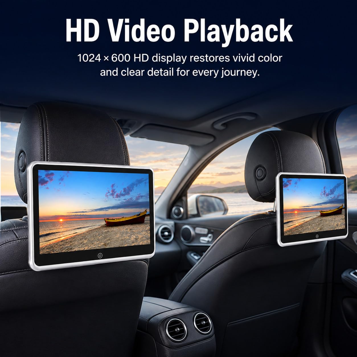 TV Portátil Coche 10.1" Monitor Reposacabezas Vídeo 4K 2PCS