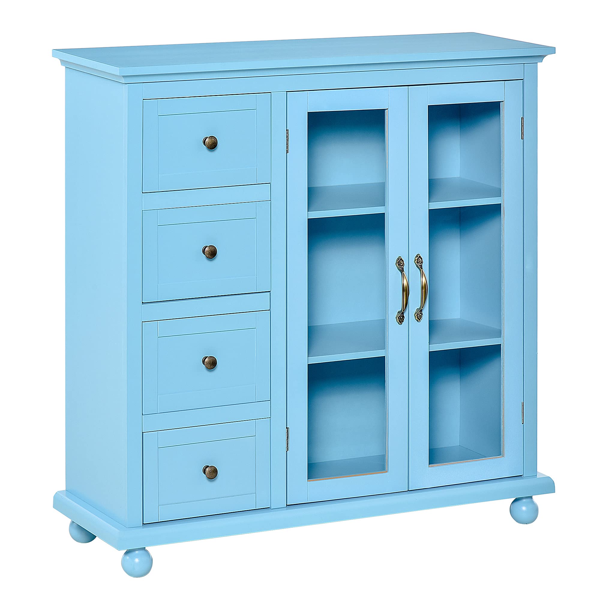 Buy Storage Sideboard with 4 Drawers and Glass Door