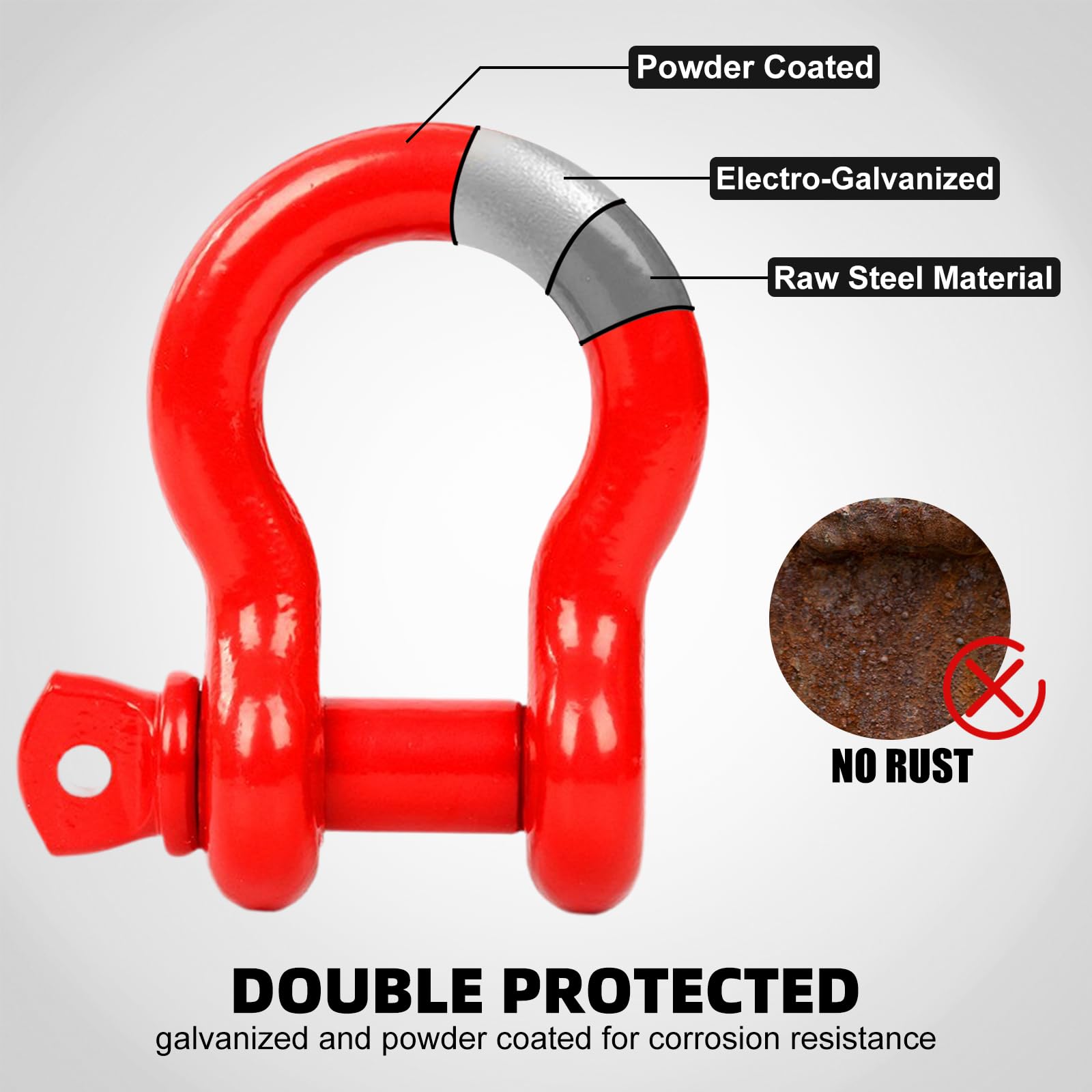 FreeTec 4 Pezzi Grillo Traino, 3/4" 4,75t Arco Acciaio Grilli con Perno, Grande Grillo Sollevamento Traino Grilli Fuoristrada Recupero 4x4 per Catena Cinghia Auto Camion (Rosso)