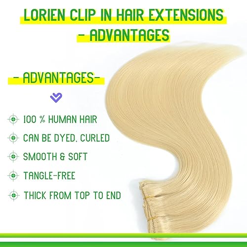 Miniatura 2 de LORIEN Extensiones de cabello humano real con broches, 3.53 onzas, extensiones de cabello humano 100% lacio, 8 piezas por juego con 18 clips, doble