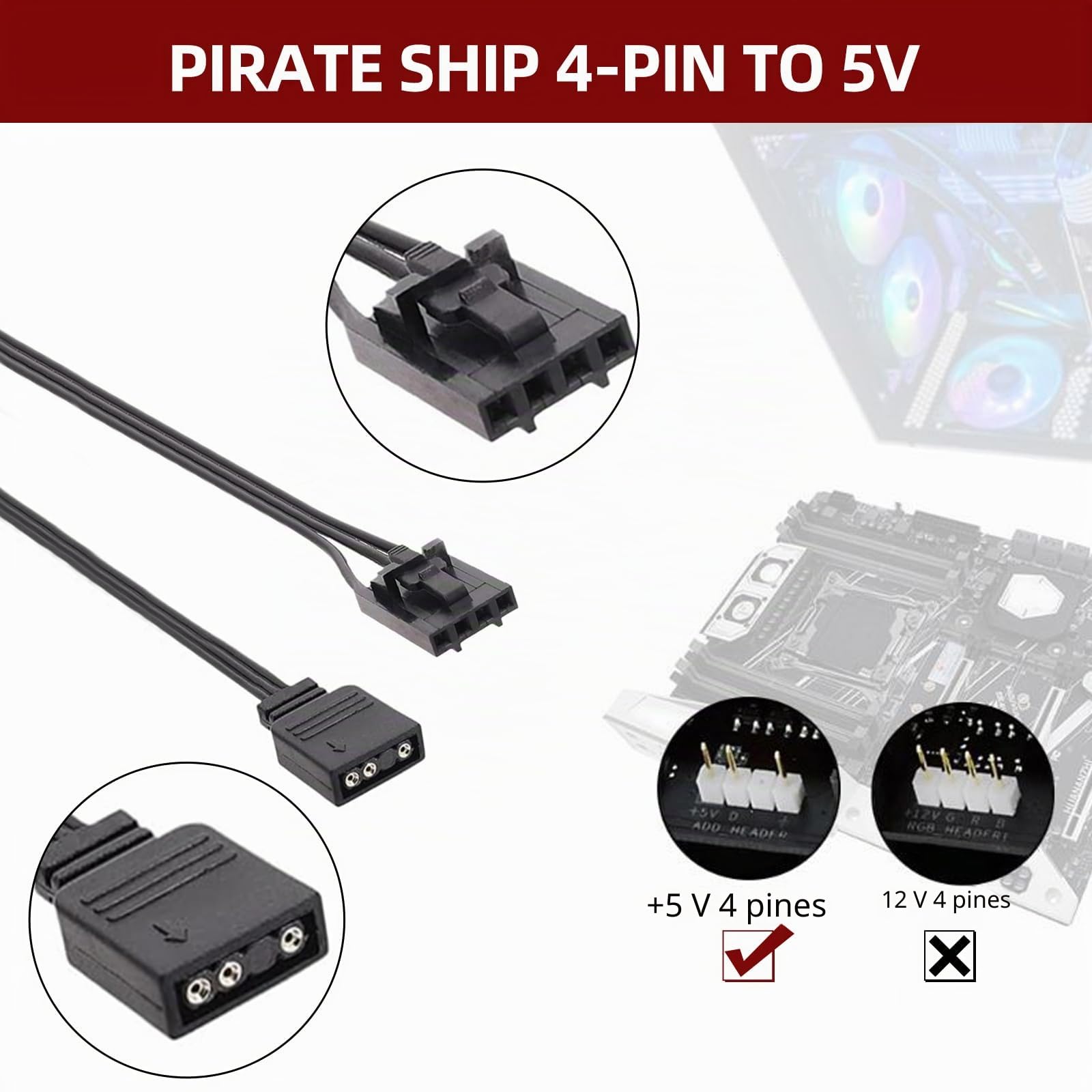 Cable Adaptador RGB para Controladores Corsair, Compatible con Ventiladores QL LL120, Adaptador ARGB, Conector de 5V y 3 Pines, Longitud de 25 cm, Godlight Sync 4PIN
