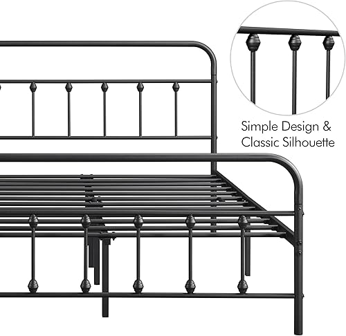 Miniatura 4 de Topeakmart Marco de cama de metal estilo victoriano tamaño King con cabecera, base de colchón, no necesita somier, almacenamiento debajo de la cama,