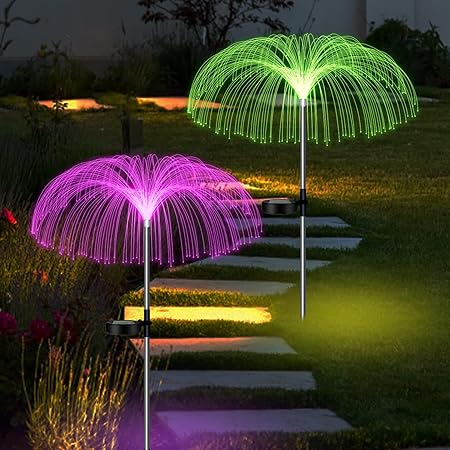 Solar Jellyfish Lights, 2 Pack 7 Color Changing Solar Outdoor Lights Decorative, 2 Lighting Modes Solar Flowers Light for Garden, Yard, Landscape and Driveway