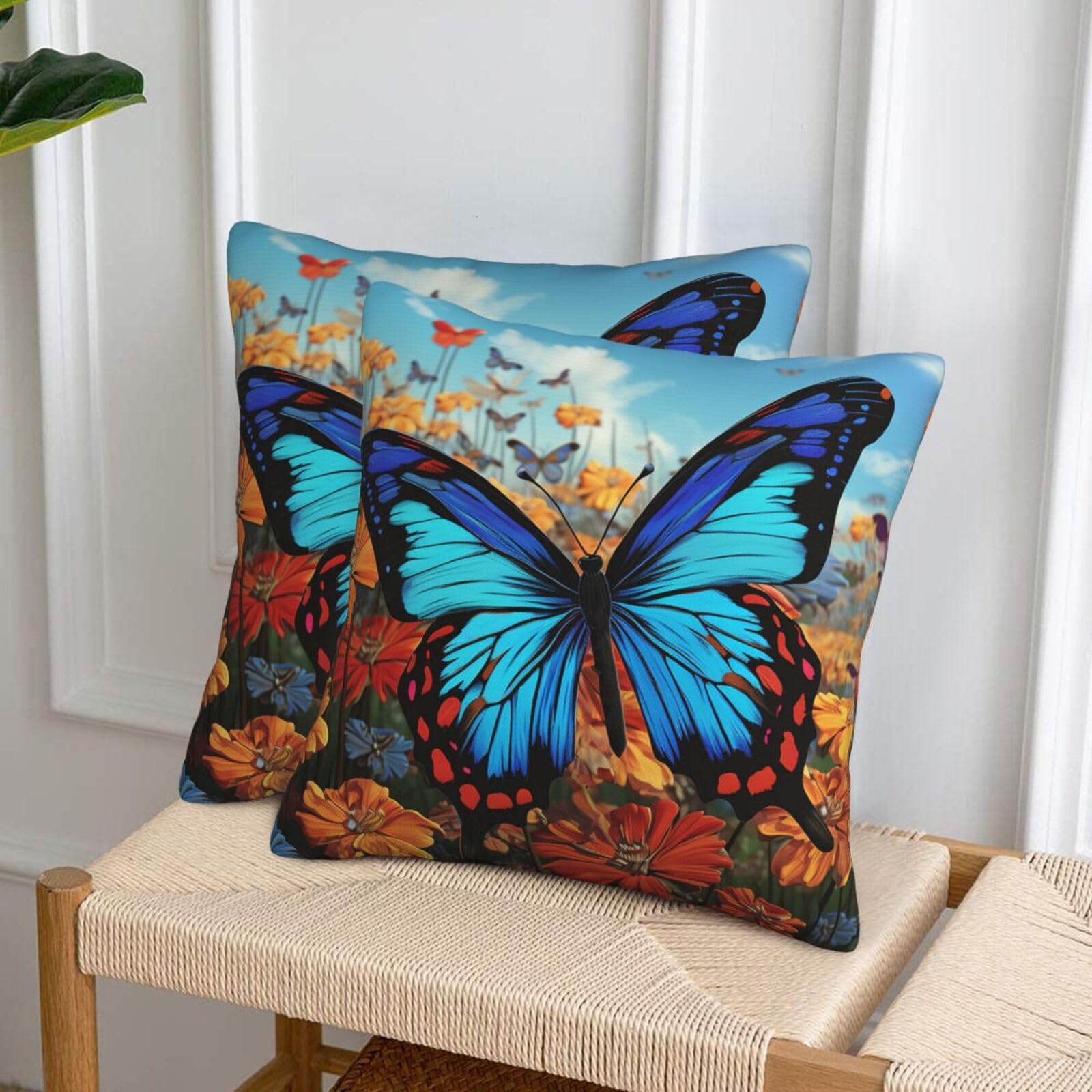 NONHAI Decorative Throw Pillow Covers Set of 2, 20"x20" Square Cushion Case Soft Comfy Big Butterfly Throw Pillows for Couch Cushion Livingroom Farmhouse Home Decor Pillowcases